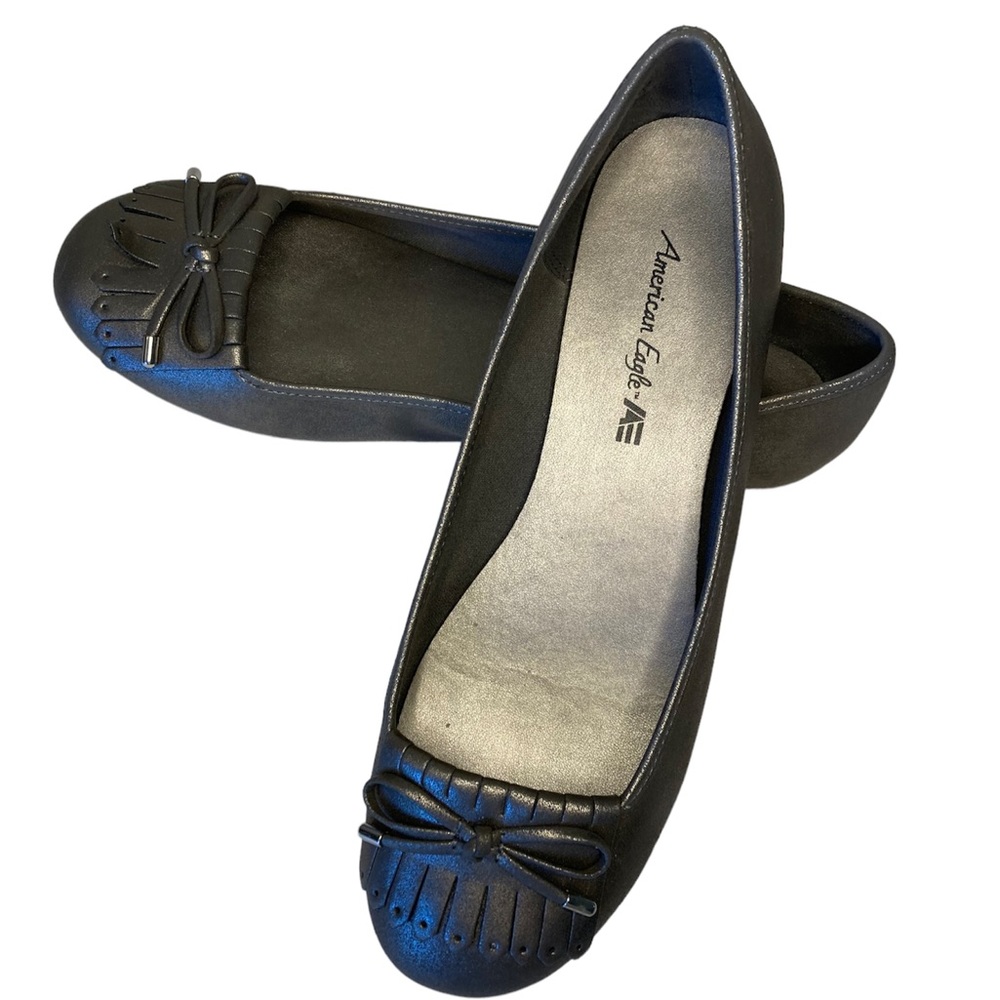 AE American Eagle Gunmetal Ballet Flats Slip On Shoes Womens 9 Vegan